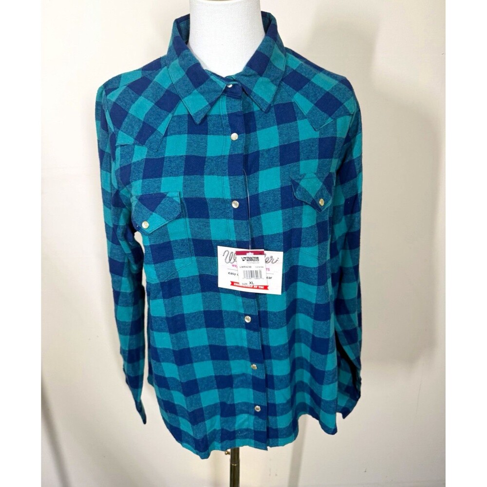 Wrangler Wrancher Women’s  XL Blue/Green Plaid Flannel Button-Up Shirt NEW 361